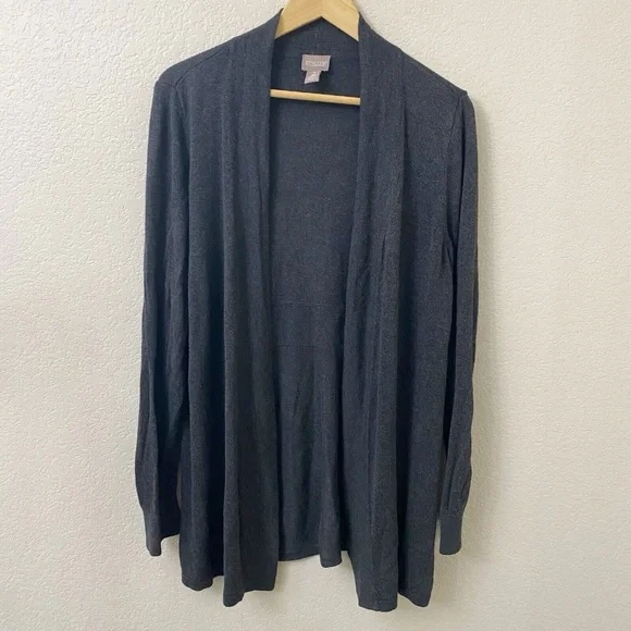 Chicos Sweater Cardigan Size 2 or Large Dark Gray Open Front - Picture 1 of 4